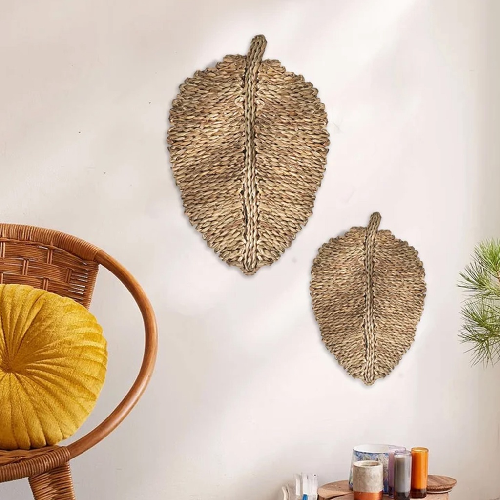 Thảm cói hình chiếc lá URSPACE treo tường decor trang trí, lót đĩa bàn ăn
