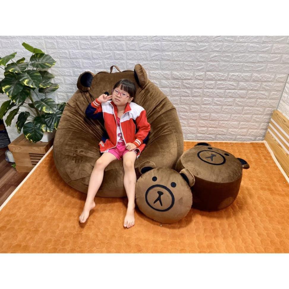 Ghế lười hạt xốp Babykid hình gấu, cỡ S, chất nhung lạnh mềm mịn