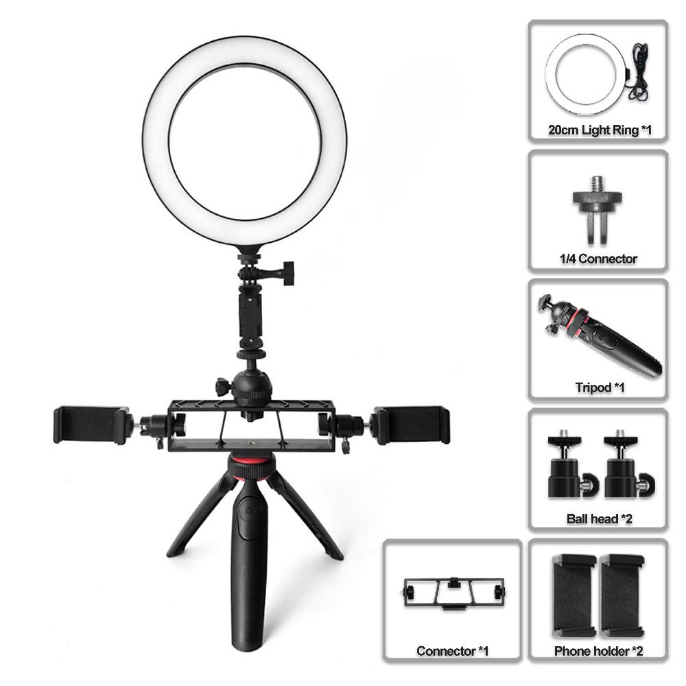 Đèn LED vòng 20 cm / 8 inch để bàn, Đèn chiếu sáng lấp đầy 3200K-5600K USB có thể điều chỉnh độ sáng Được hỗ trợ với Chân đế mini