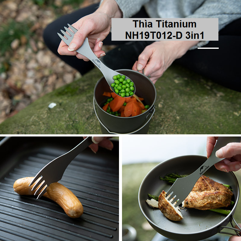 Thìa dĩa dao Titanium NH19T012-D 3in1 (thuận tiện đi dã ngoại, cắm trại, picnic)