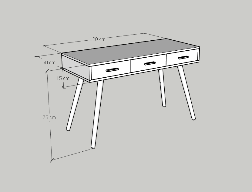 OSRI, Bàn làm việc 3 ngăn - chân gỗ chéo ,  120cm x 50cm x 75cm , BAN_003