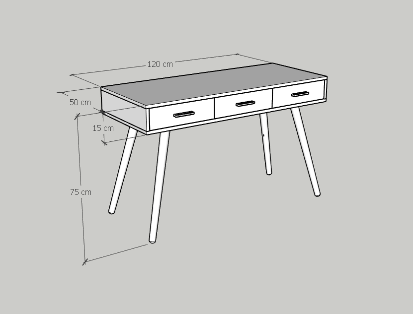 [Happy Home Furniture] OSRI, Bàn làm việc 3 ngăn - chân gỗ chéo ,  120cm x 50cm x 75cm ( DxRxC), BAN_003