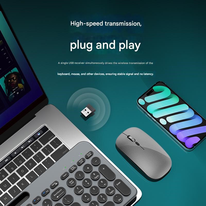 Bộ Bàn phím chuột không dây W709 có khe để điện thoại , máy tính bảng - kết nối bluetooth 5.0 + Usb 2.4g Pin sạc TypeC hàng nhập khẩu