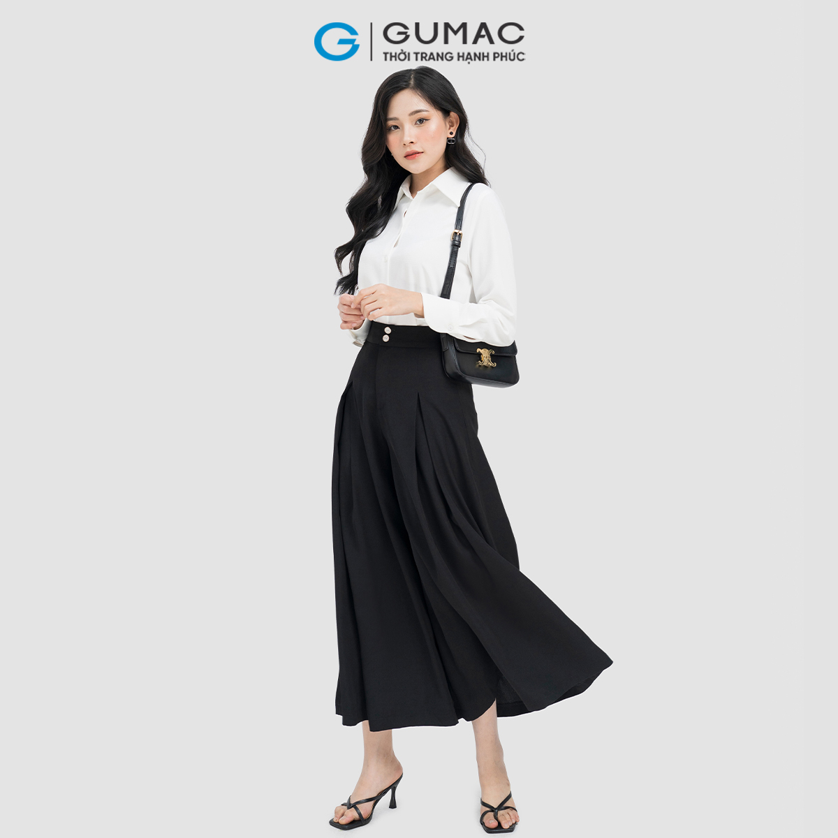 Quần dài nữ ống rộng phối ly thanh lịch tôn dáng thời trang GUMAC QD04025