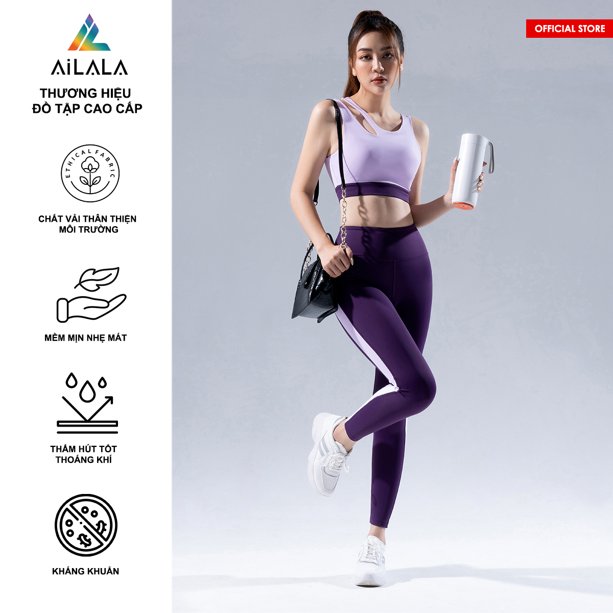 Bộ quần áo thể thao nữ AiLALA LUX49B, Đồ tập Yoga Gym Pilates, chất vải Hi-tech cao cấp