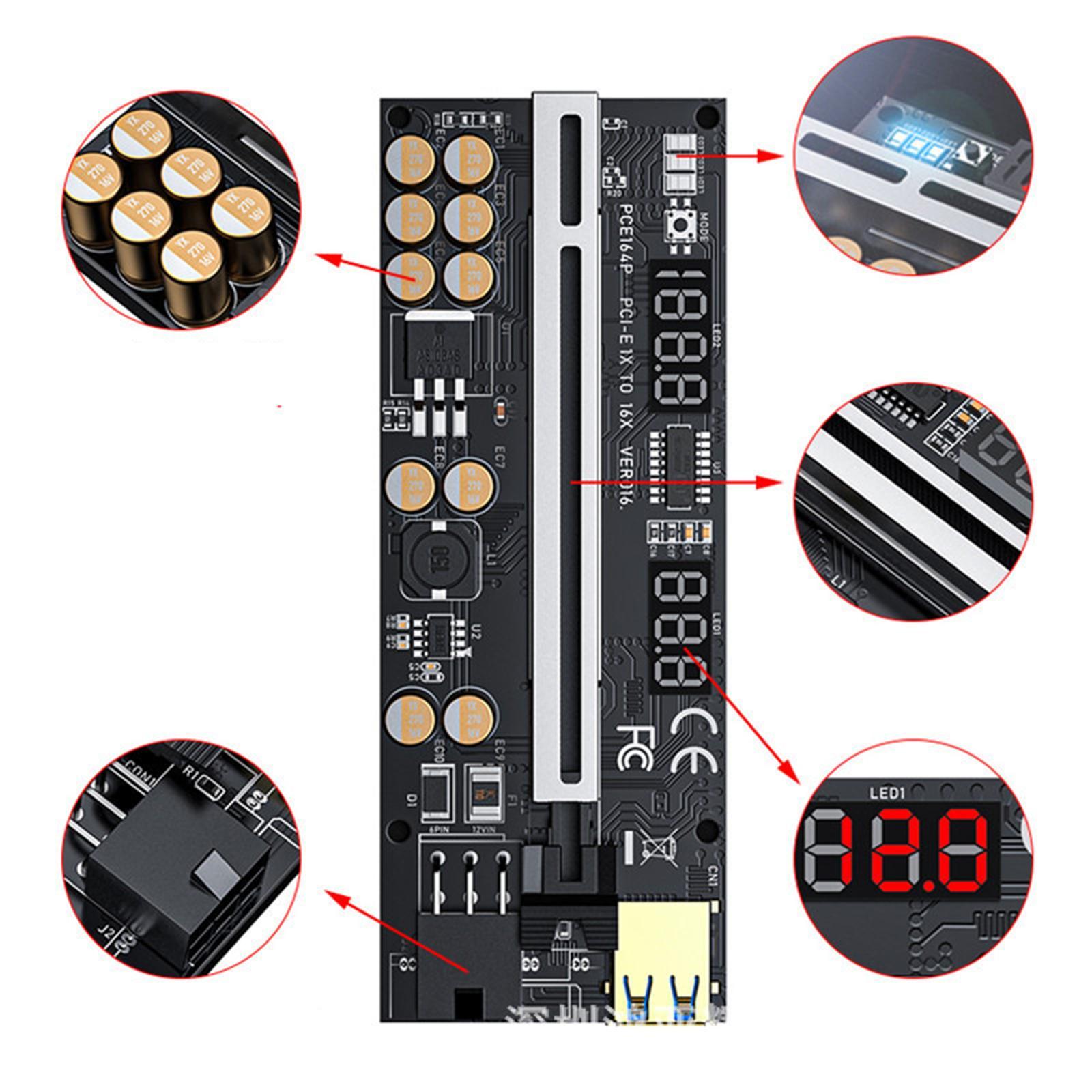 PCIe Riser Adapter Card, 1x to 16x Multiplier Graphics Card Enhanced PCIe for Computer