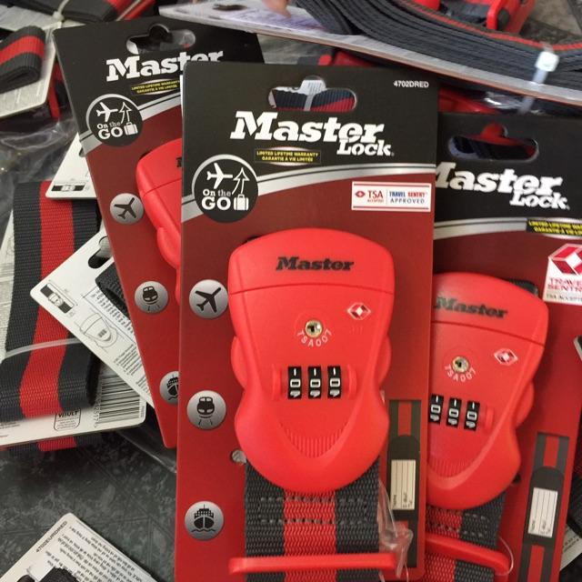 Dây Đai Vali Master Lock 4702 EURD RED Đầu khóa số có chứng nhận TSA - MSOFT