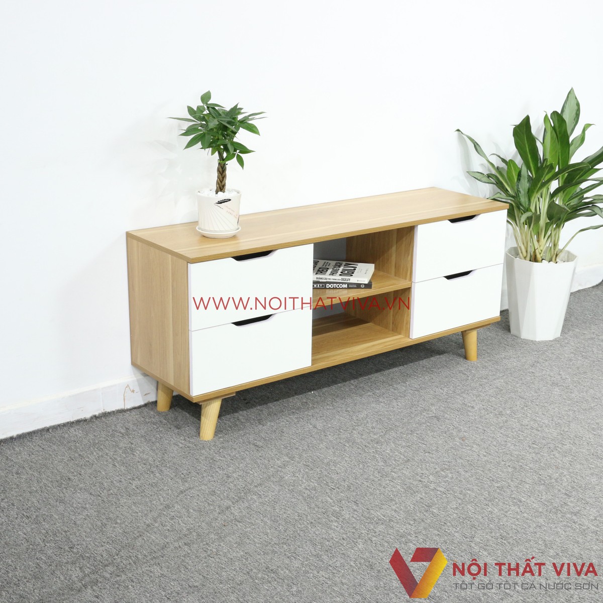 Kệ Tivi Gỗ MDF Melamine Màu Vàng Vân Gỗ Đẹp Hiện Đại