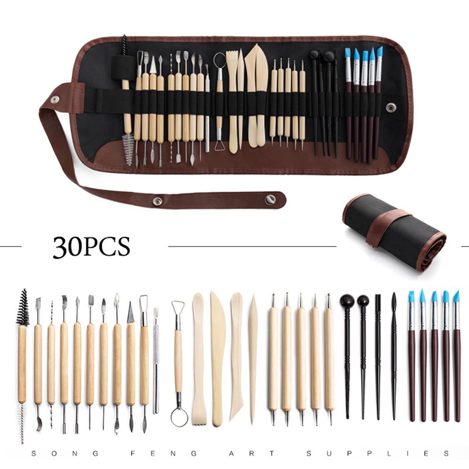 30 Pieces Polymer Clay Tools Pottery Modeling Smoothing for Beginners with Carrying Case DIY Ceramic Clay Carving Tool Set Clay Tools