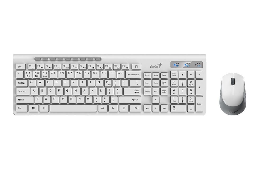Combo bàn phím chuột không dây Bluetooth Genius SlimStar 8230 fullsize - kết nối 3 thiết bị, công thái học, có phím số, Hàng chính hãng, Bảo hành 1 năm