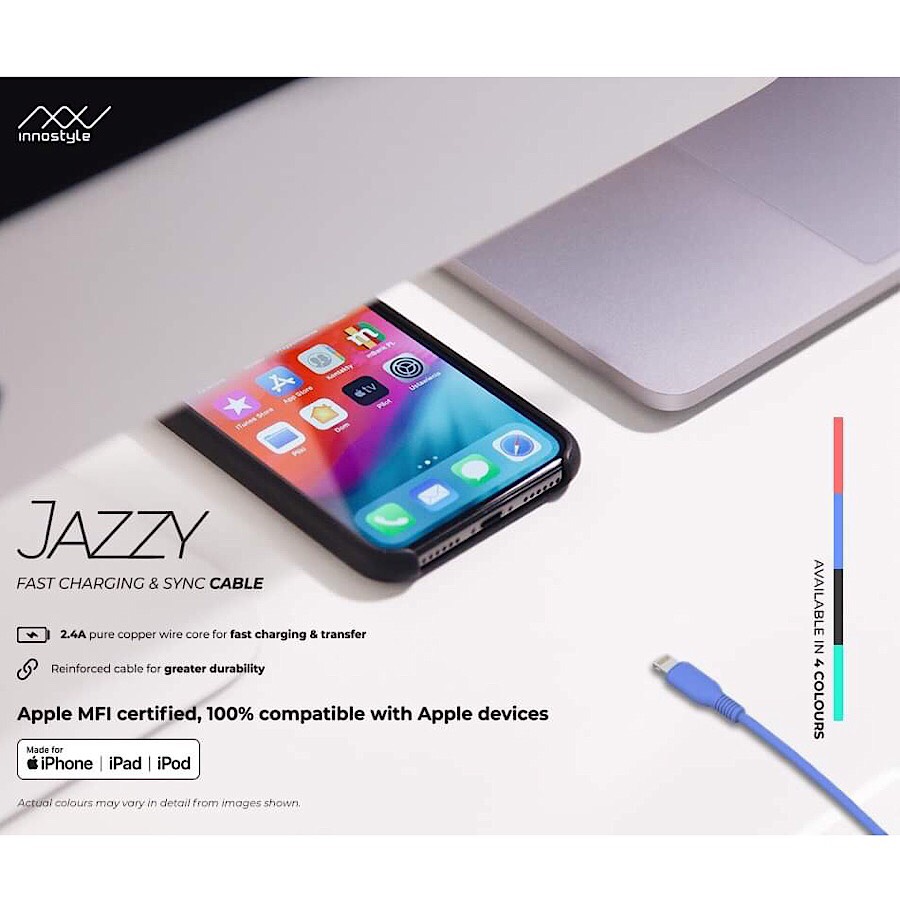 Dây cáp sạc Lightning cho iPhone và iPad hiệu INNOSTYLE Jazzy sạc nhanh 2.4A / chuẩn MFi / 1.5 Mét - hàng nhập khẩu