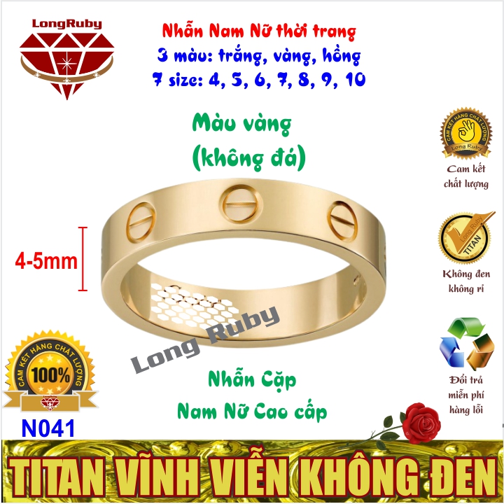 Nhẫn Cặp Đôi Nam Nữ Titan Đính Đá Sang Trọng | Nhẫn Thời Trang màu Trắng Vàng Hồng - N041T