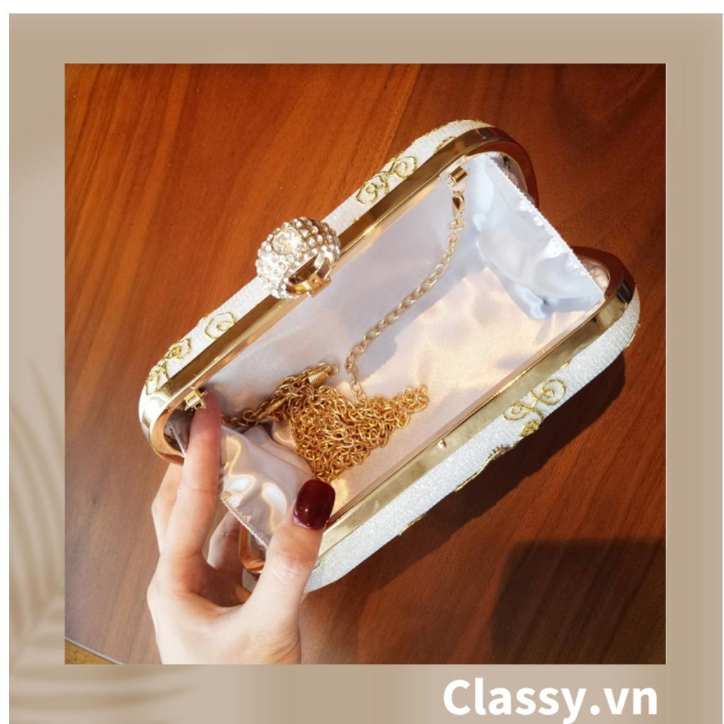 Clutch Classy cầm tay xỏ ngón thêu hoa thanh lịch trang nhã dành cho tiệc tối, mặc áo dài, dự sự kiện