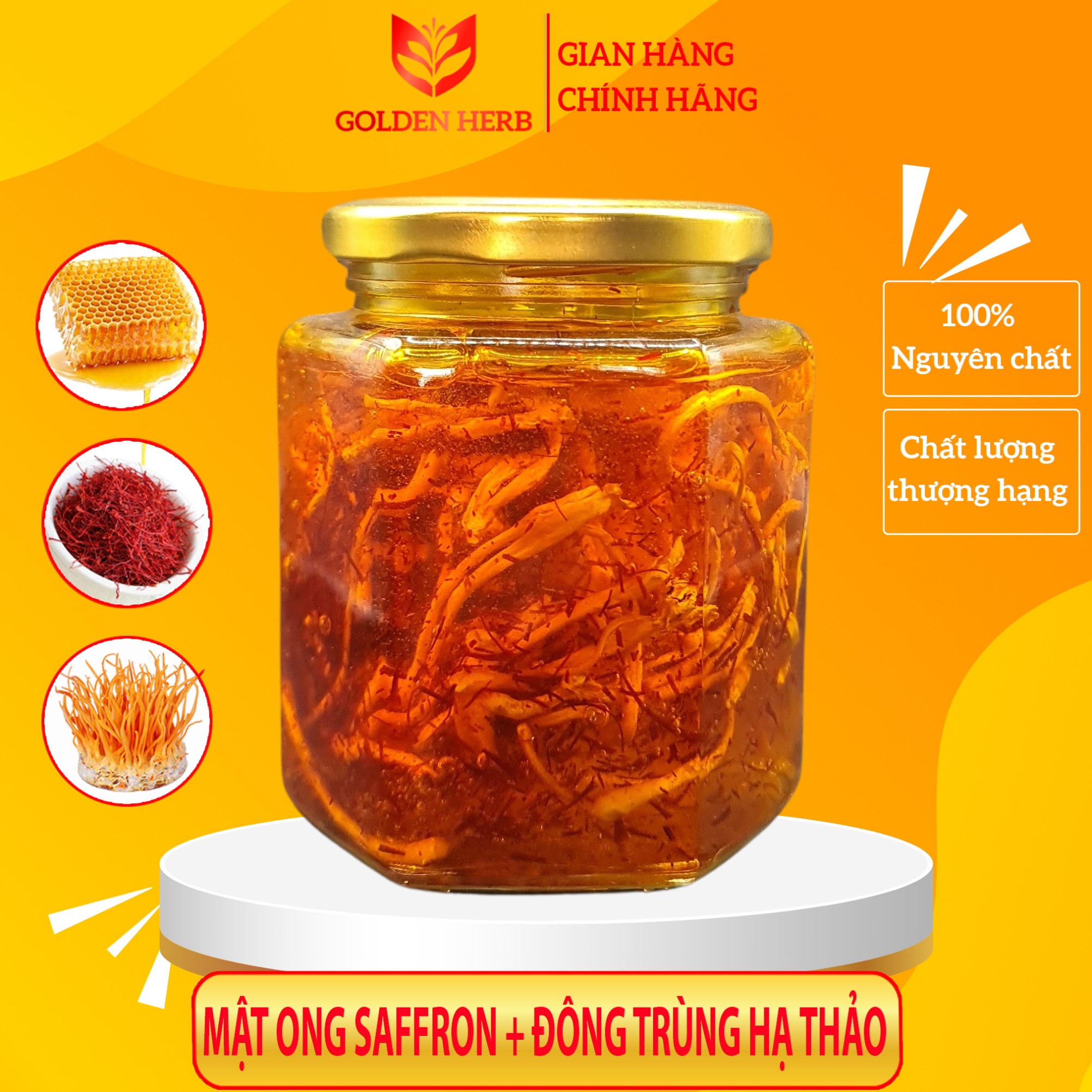 Mật Ong Saffron Đông Trùng Hạ Thảo 380ml/lọ Golden Herb