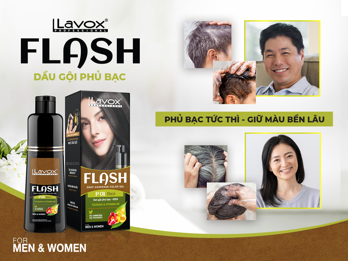 Dầu Gội Thảo Dược Nhuộm Tóc ĐEN/ NÂU PHỦ BẠC 100% SIÊU DƯỠNG LAVOX FLASH