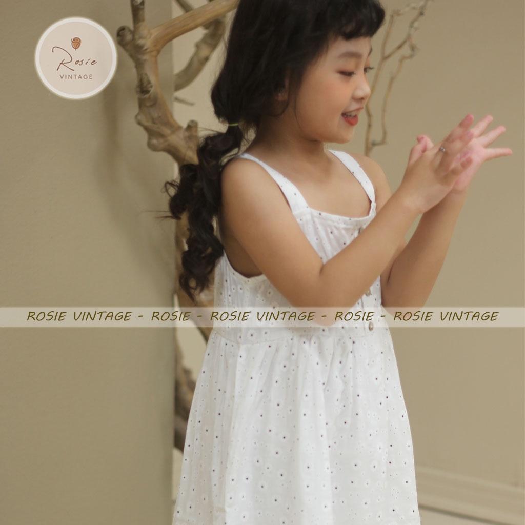 Váy 2 dây 2 tầng in hoa ROSIE V27, chất đũi lanh, vải mềm mát cho bé gái từ 9 - 36kg