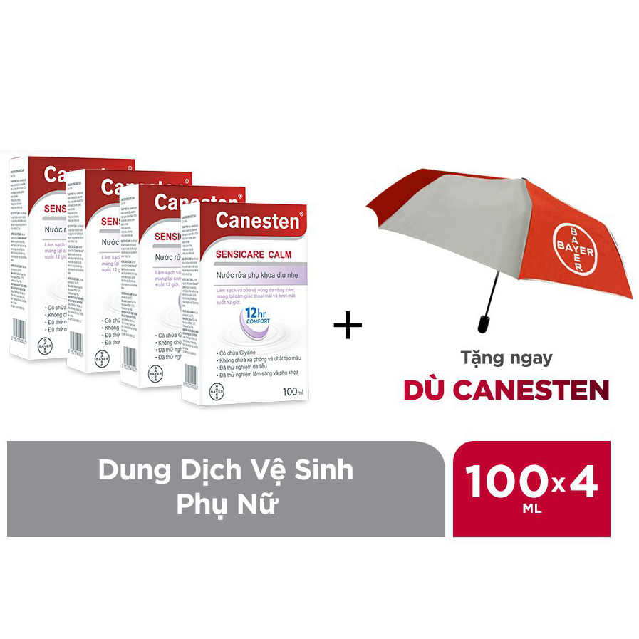 Combo 4 chai dung dịch vệ sinh phụ nữ Canesten Sensicare Calm 100ml/chai - Tặng 1 dù đi mưa