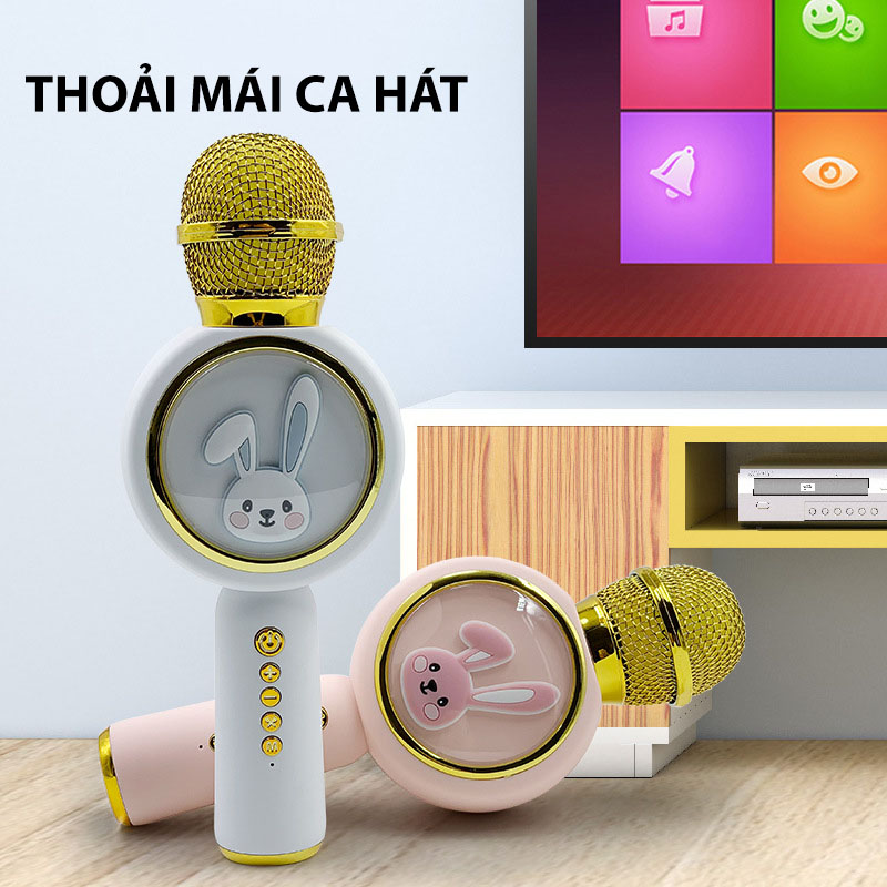 Micro Karaoke Bluetooth Không Dây Kèm Loa Floveme X6 Hình Thỏ Đáng Yêu Âm Thanh Trầm Ấm Hát Hay Bắt Gịong Tốt-Hàng chính hãng