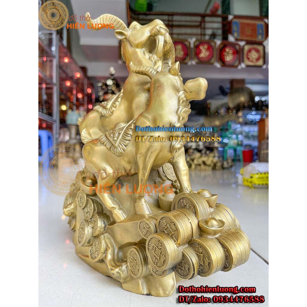 Tượng Tam Dương Khai Thái - Tượng Dê Phong Thủy Bằng Đồng Cao 30cm, Nặng 4,5kg