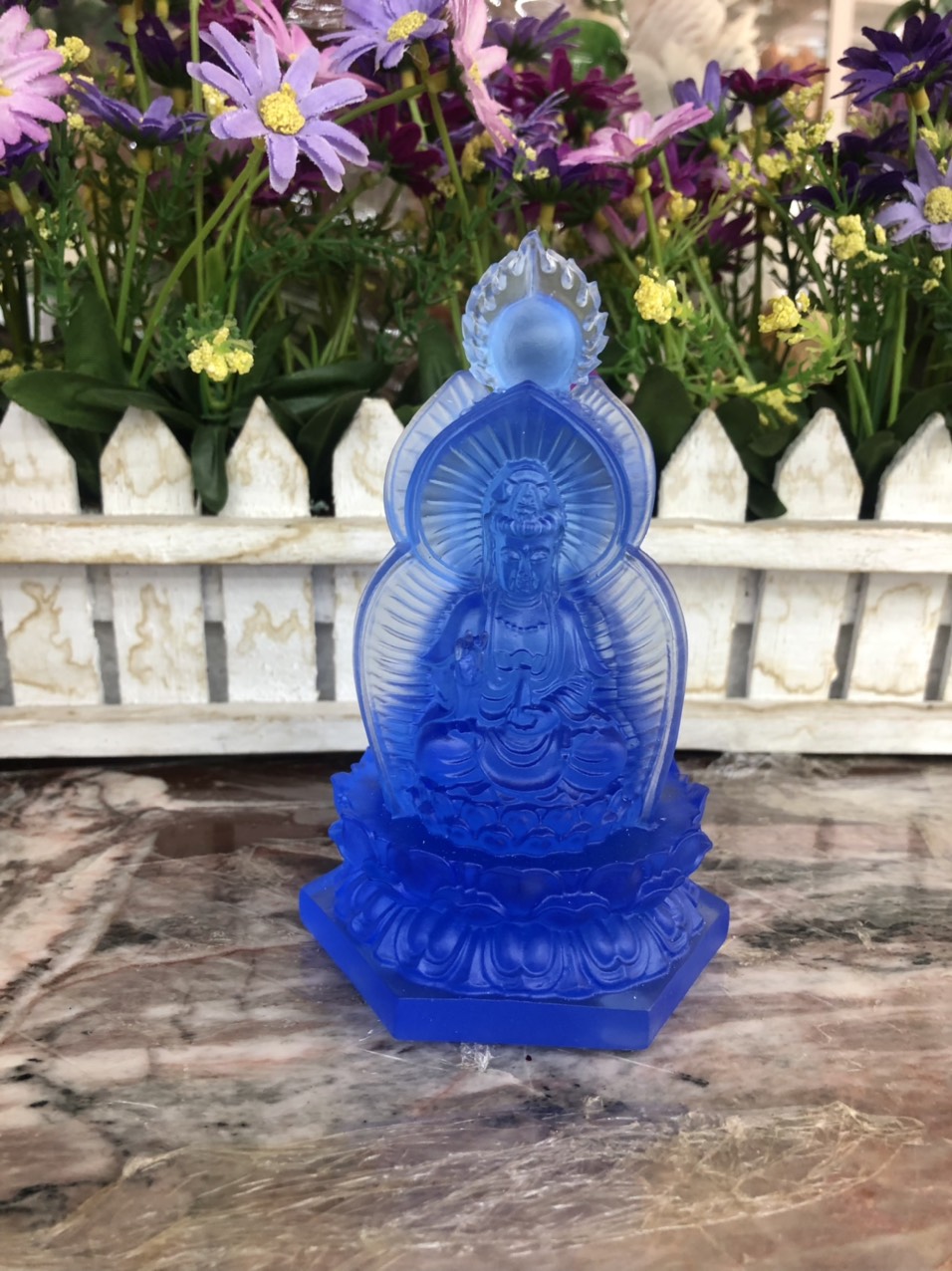 Tượng Tam Thế Phật Tây Phương Tam Thánh ngồi đá lưu ly - Cao 12 cm
