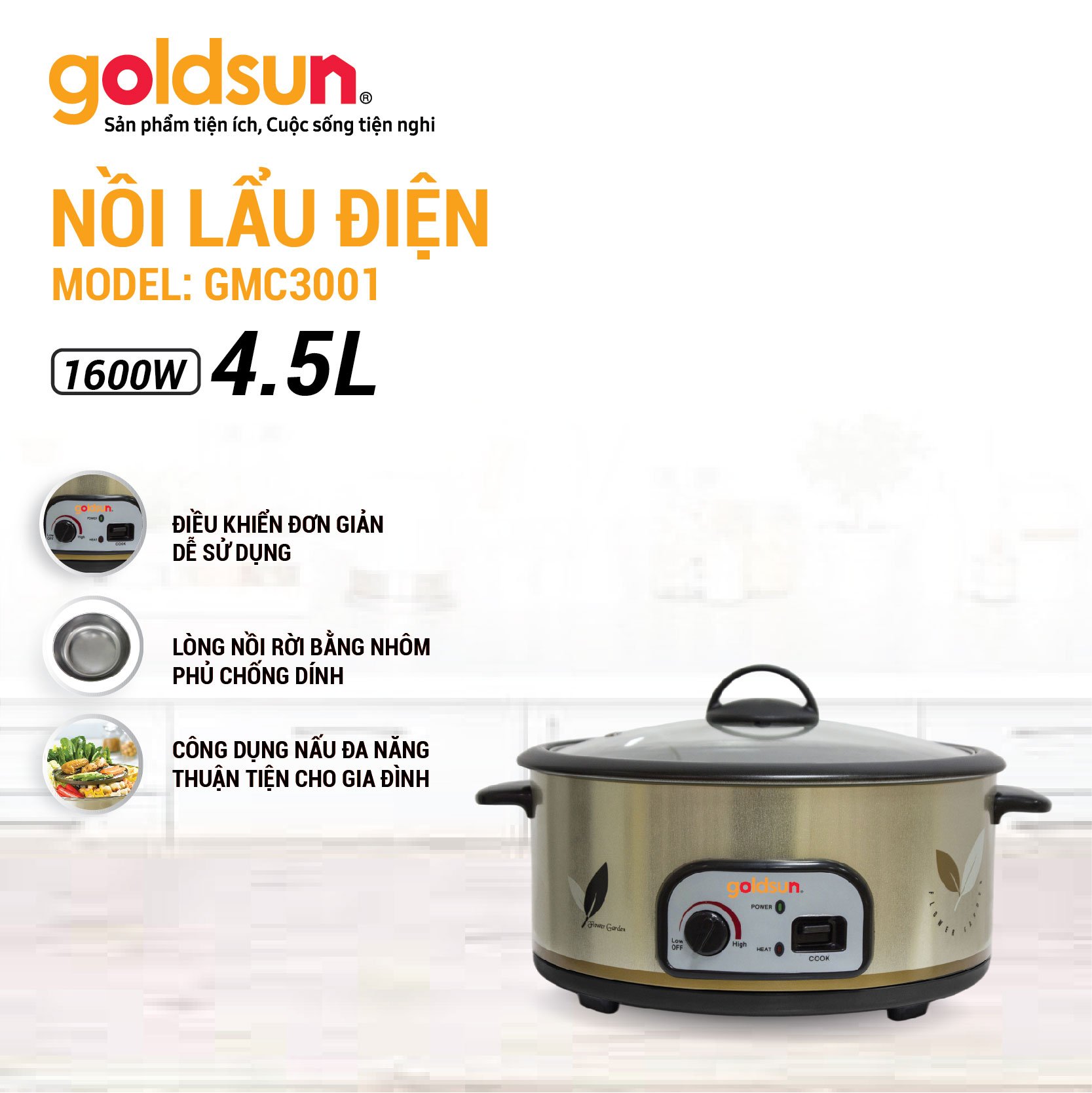 Nồi lẩu điện Goldsun GMC3001 - Hàng Chính Hãng