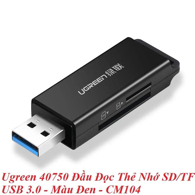 Ugreen UG40750CM104TK Màu Đen Đầu Đọc Thẻ Nhớ SD/TF USB 3.0 - HÀNG CHÍNH HÃNG