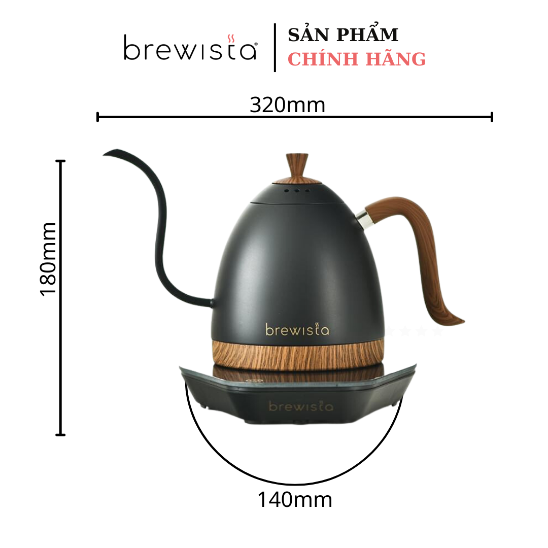 Ấm đun cảm ứng chuyên dụng rót cà phê Kettle 600ml - Đen nhám (Chính hãng Brewista)