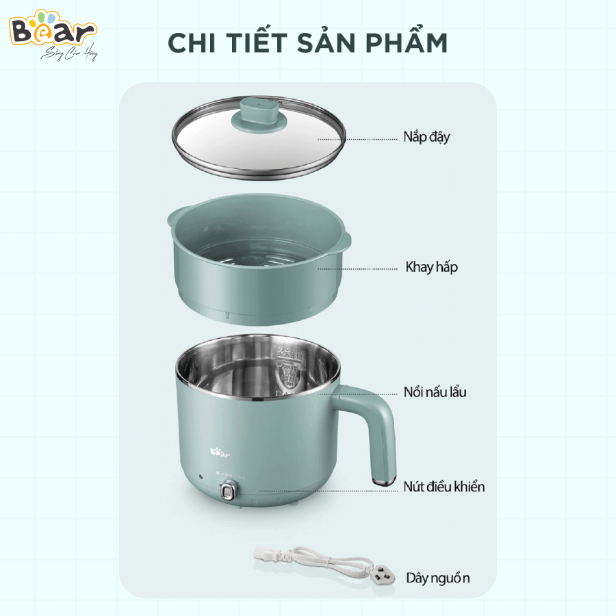 Nồi đa năng Bear DRG-D12M5 - Blue- hàng chính hãng