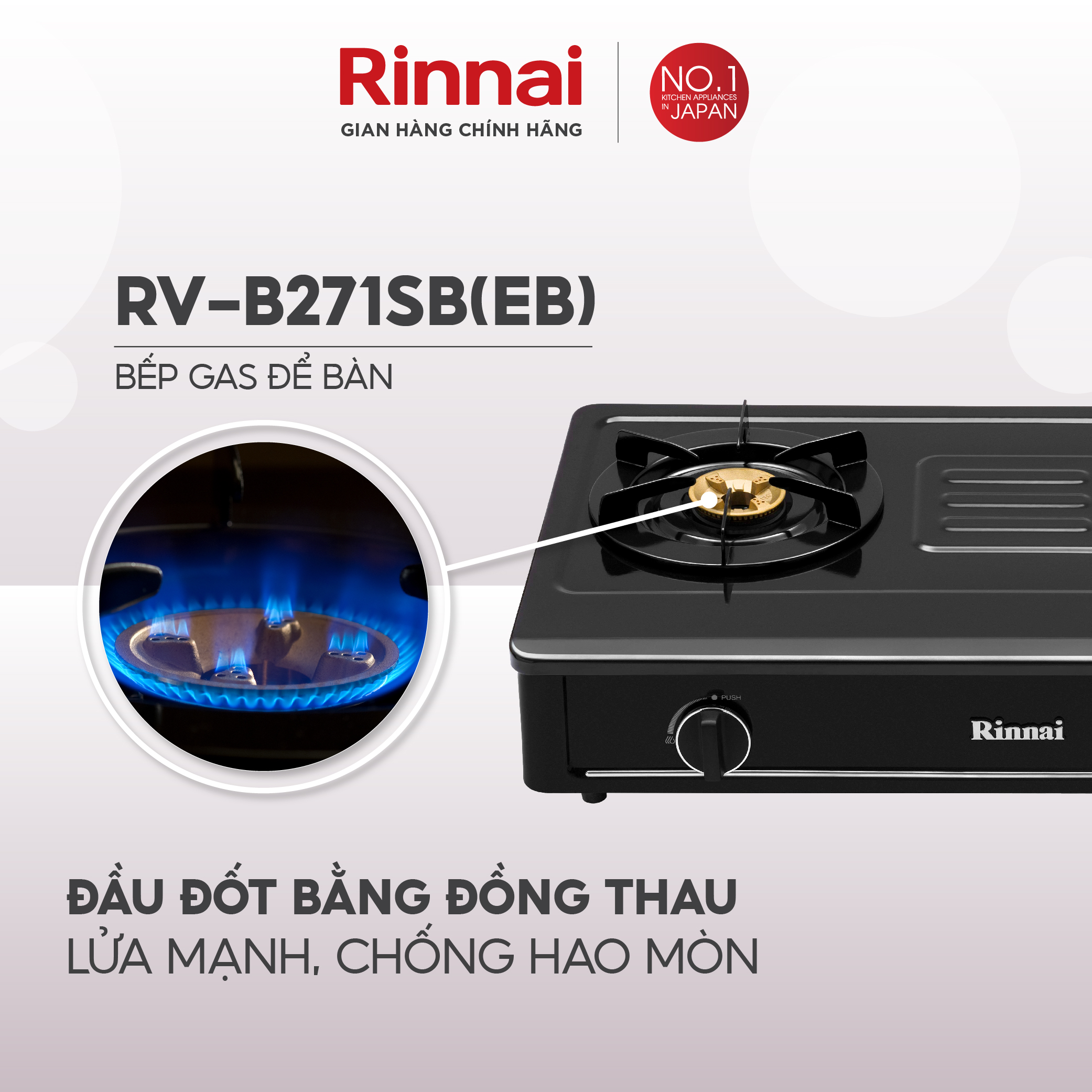 Bếp gas dương Rinnai RV-B271SB(EB) mặt bếp men và kiềng bếp men - Hàng chính hãng.