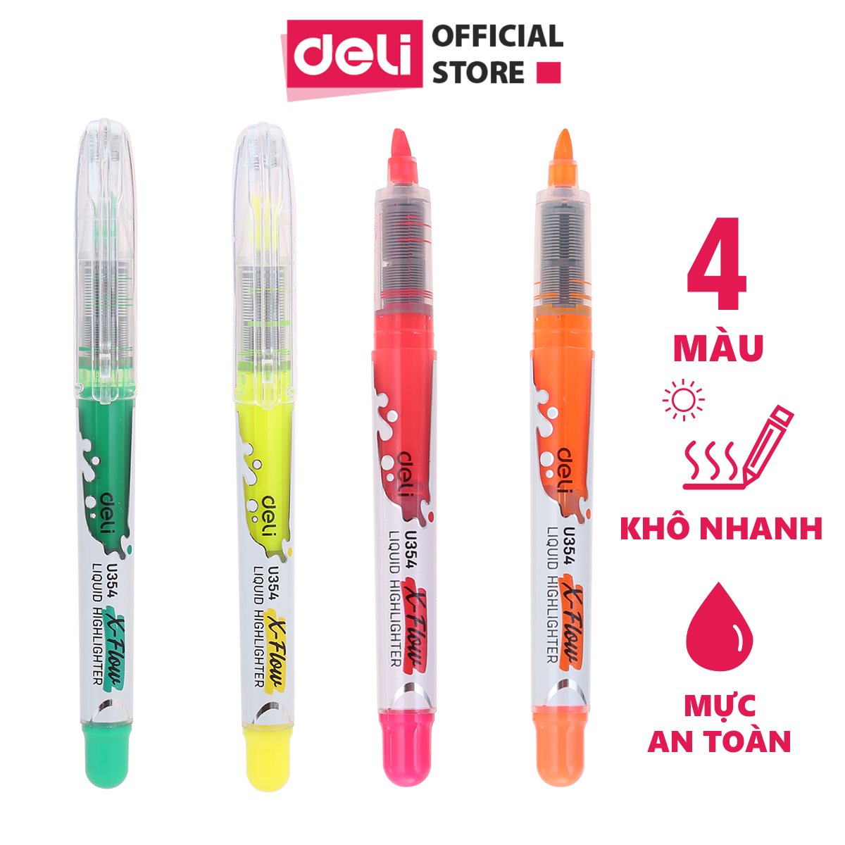 Bút nhớ dòng Deli - dấu dòng, highlight - Mực Hồng/Xanh lá/Cam/Vàng - Combo 2 chiếc - EU35440