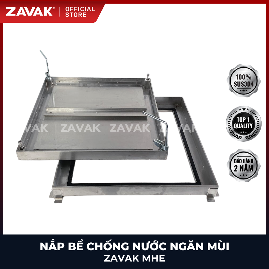 Nắp bể ngầm chống nước ngăn mùi inox ZAVAK MHE-40 / KT 40x40cm, lát gạch 1,2cm, tải 750kg