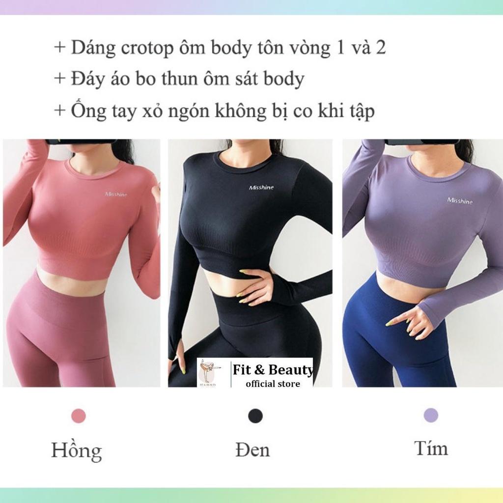 Áo croptop tay dài, áo tập gym nữ dài tay ôm body vải dệt kim cao cấp CROP12 2022