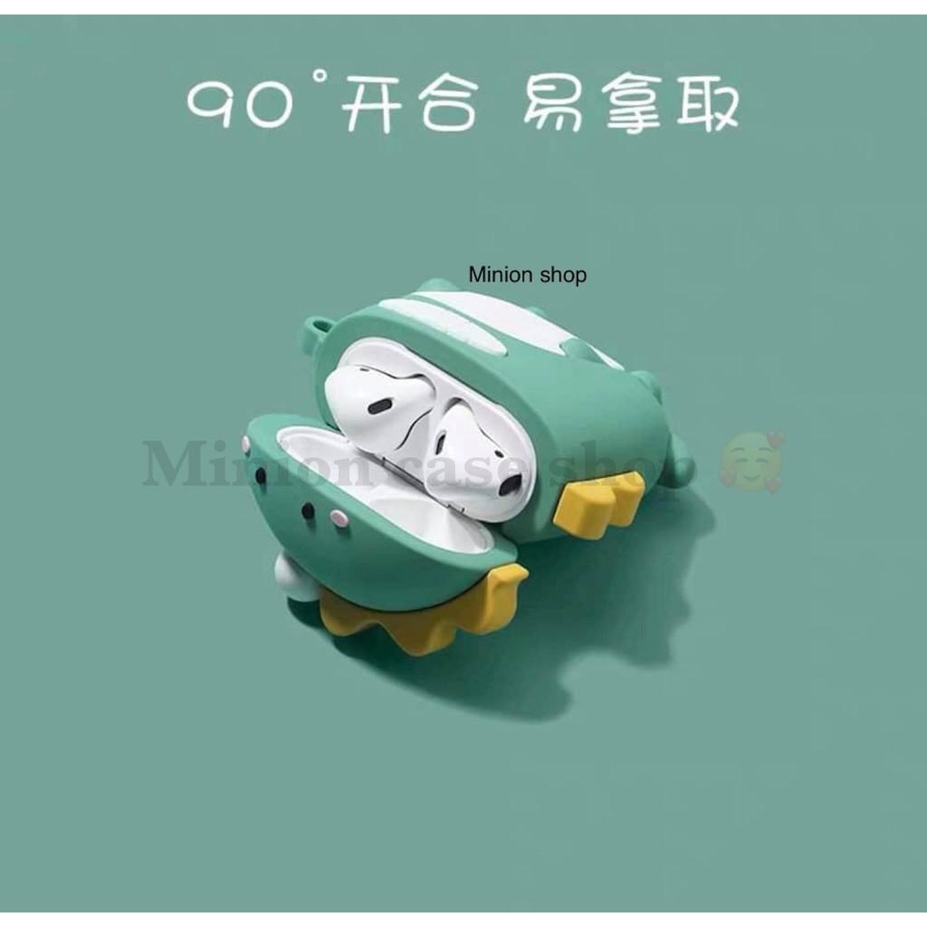 Bao Case Ốp dành cho Airpods 1-2, Airpods Pro silicon 3D khủng long xanh cao cấp