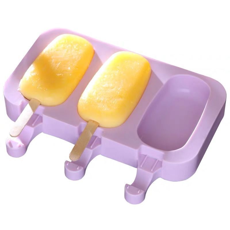 Khuôn làm kem 3 ô silicone hình dáng dễ thương tặng kèm que,Khay tạo hình làm kem tại nhà