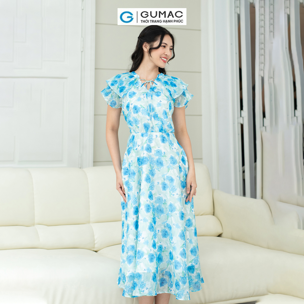 Đầm xòe phối dập ly GUMAC DD08060