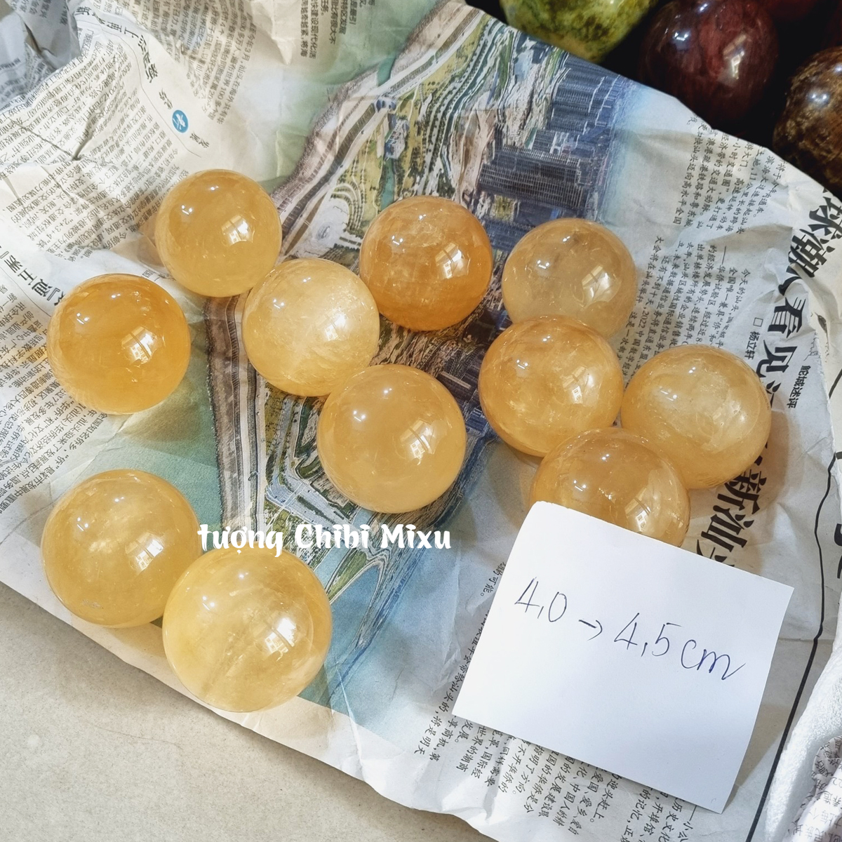Bi cầu đá Thạch Anh vàng 4.0cm -> 5.5cm cho người mệnh Kim và Thổ