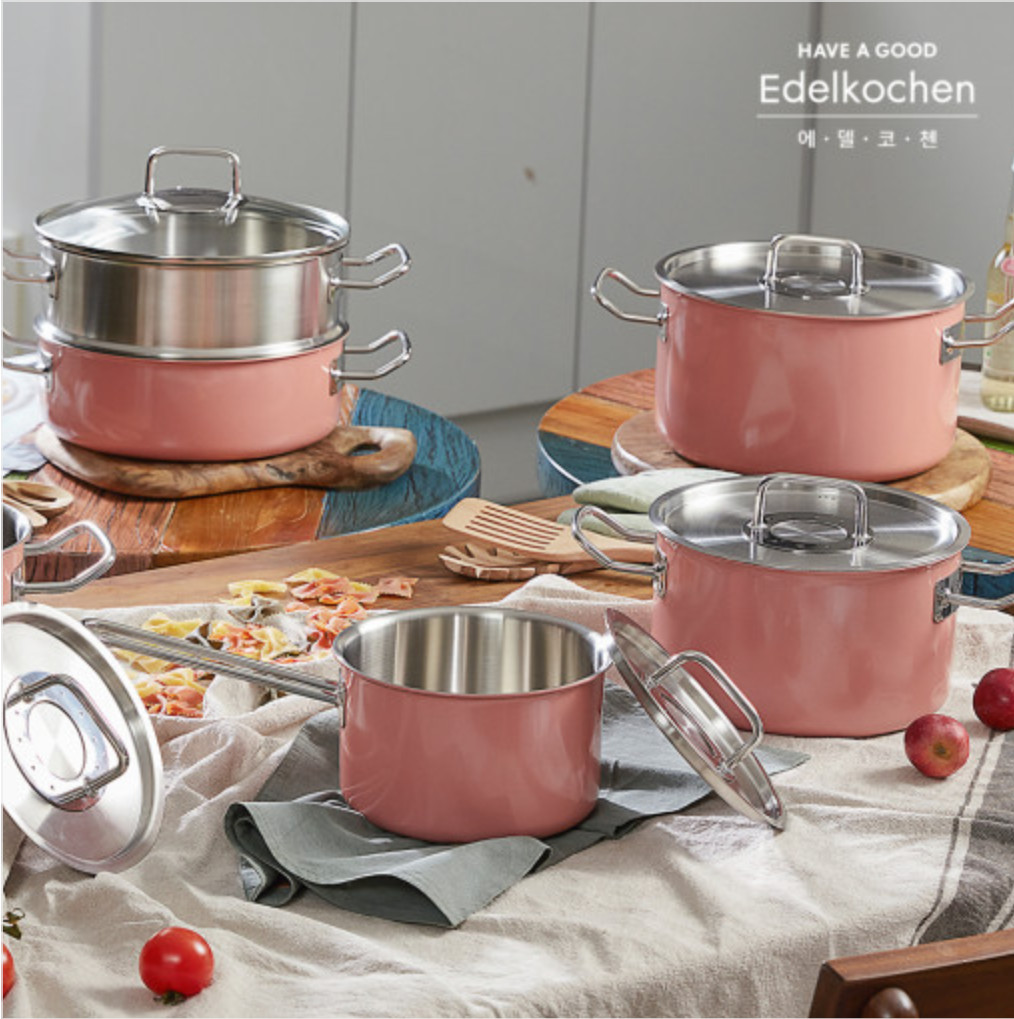 Nồi hấp Edelkochen Solid Hồng 3 lớp 24cm + Xửng hấp Edelkochen Solid 3 lớp 24cm (Bộ)