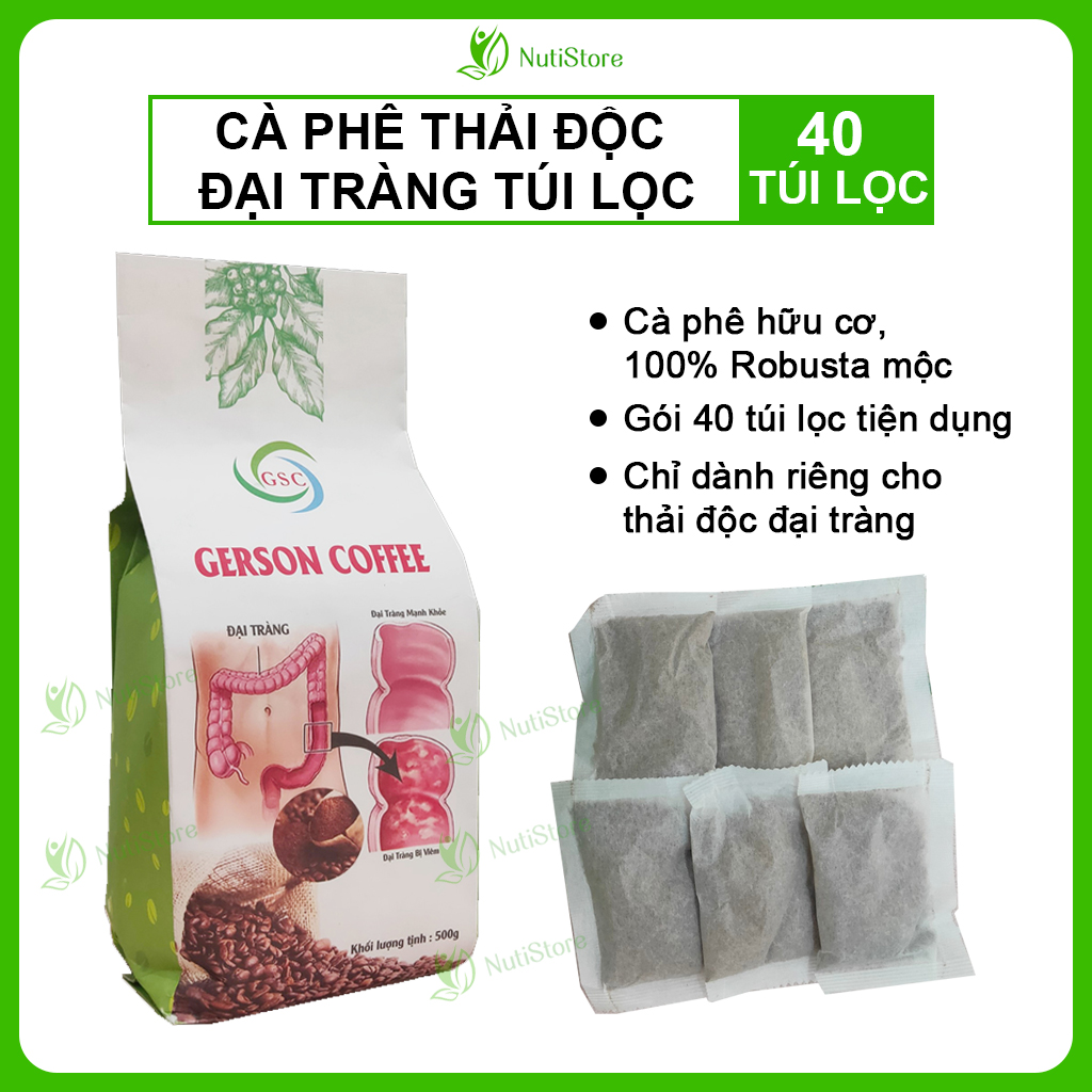 Cà phê thải độc đại tràng enema, cà phê hữu cơ thải độc túi lọc (Gói 500gr gồm 40 túi lọc); dùng cho thải độc đại tràng, gan, đẹp da...