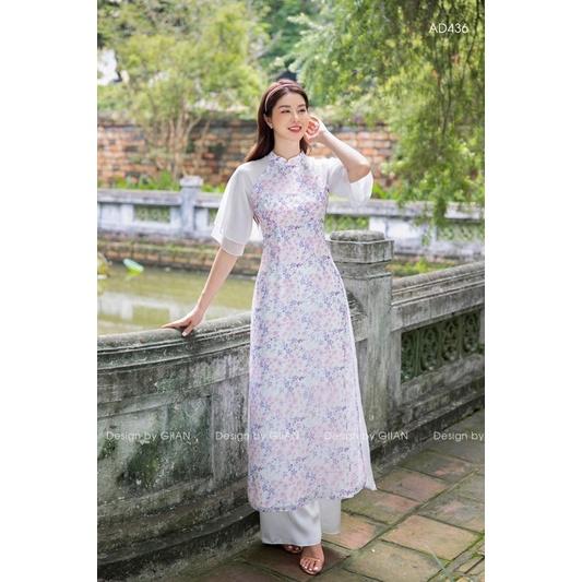 Áo dài hoa nhí tím