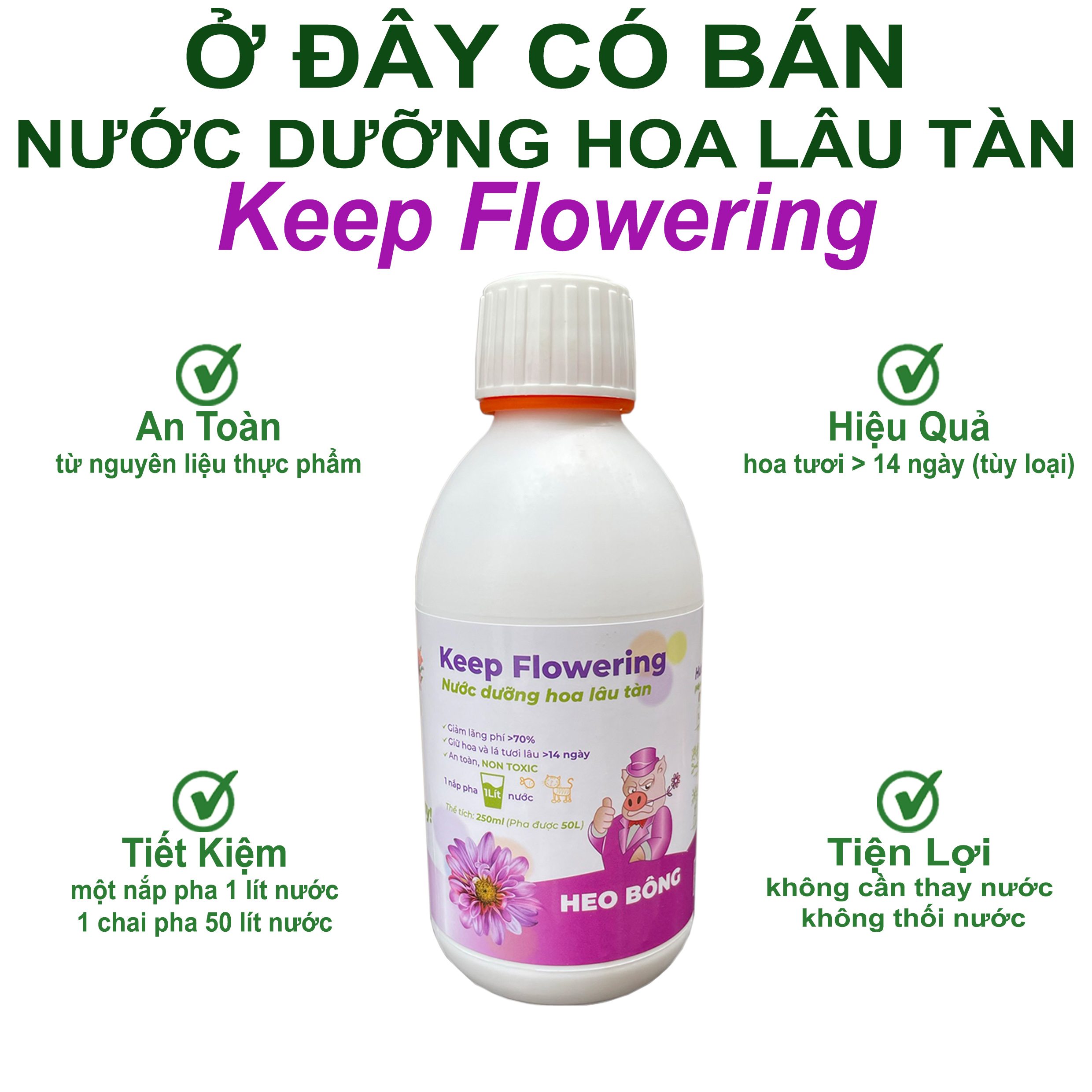 Nước cắm hoa lâu tàn Keep Flowering - Tiết Kiệm 1 Chai pha 50L