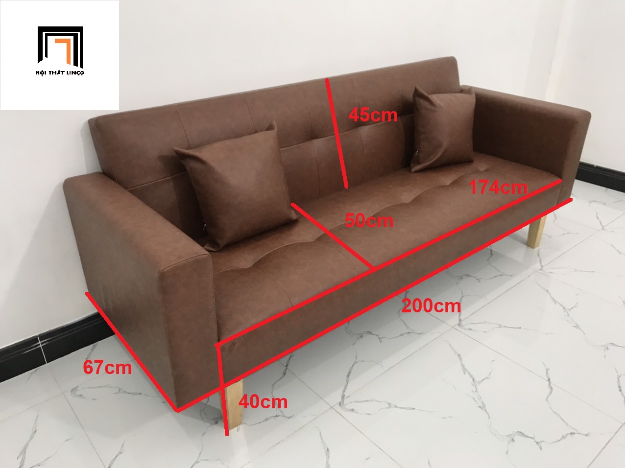 Ghế sofa bed giường nằm TV màu nâu đậm simili giả da