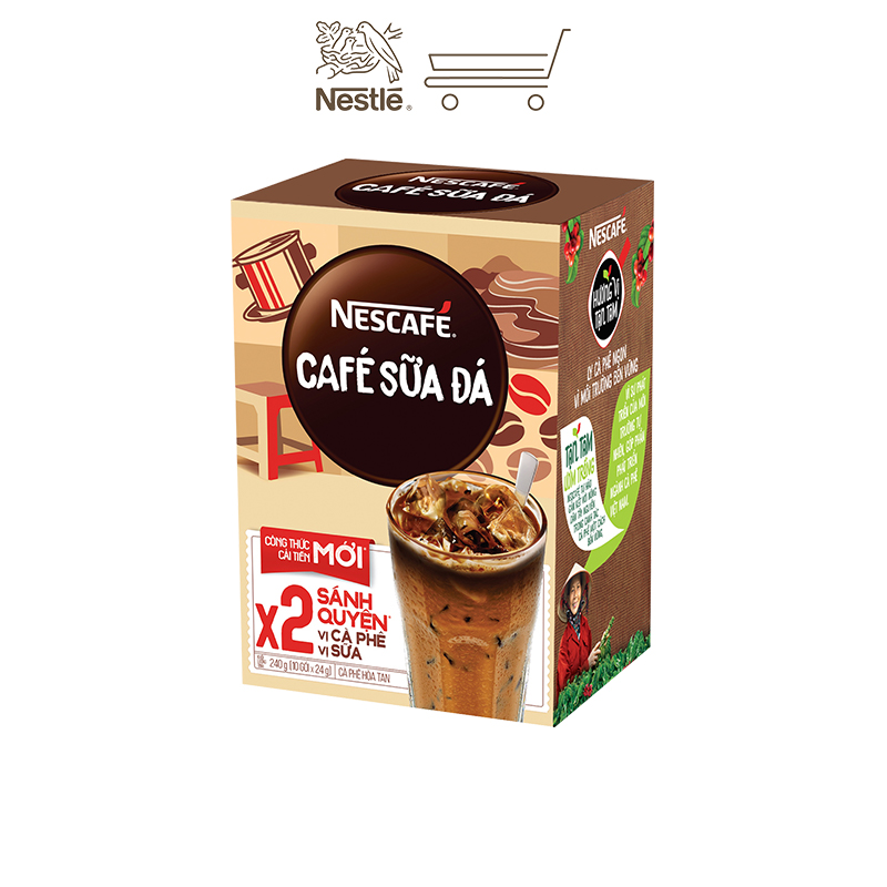 [Tặng 1 ly sứ màu pastle] Combo 2 hộp cà phê hòa tan Nescafé 3in1 cà phê sữa đá (Hộp 10 gói x 24g)