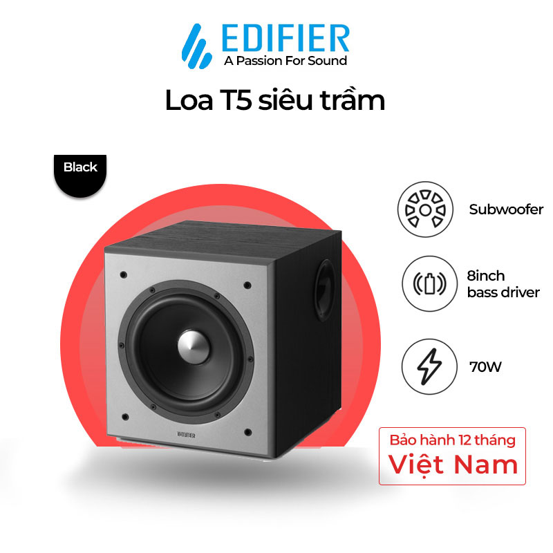 Loa EDIFIER T5 siêu trầm Công suất 70W Bass driver 8 inch Low Pass Filter Hiệu ứng âm thanh sống động - Hàng chính hãng