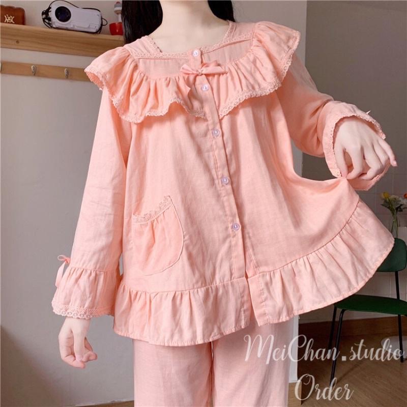 Set bộ mặc nhà tiểu thư phối nơ màu cực iu quảng châu