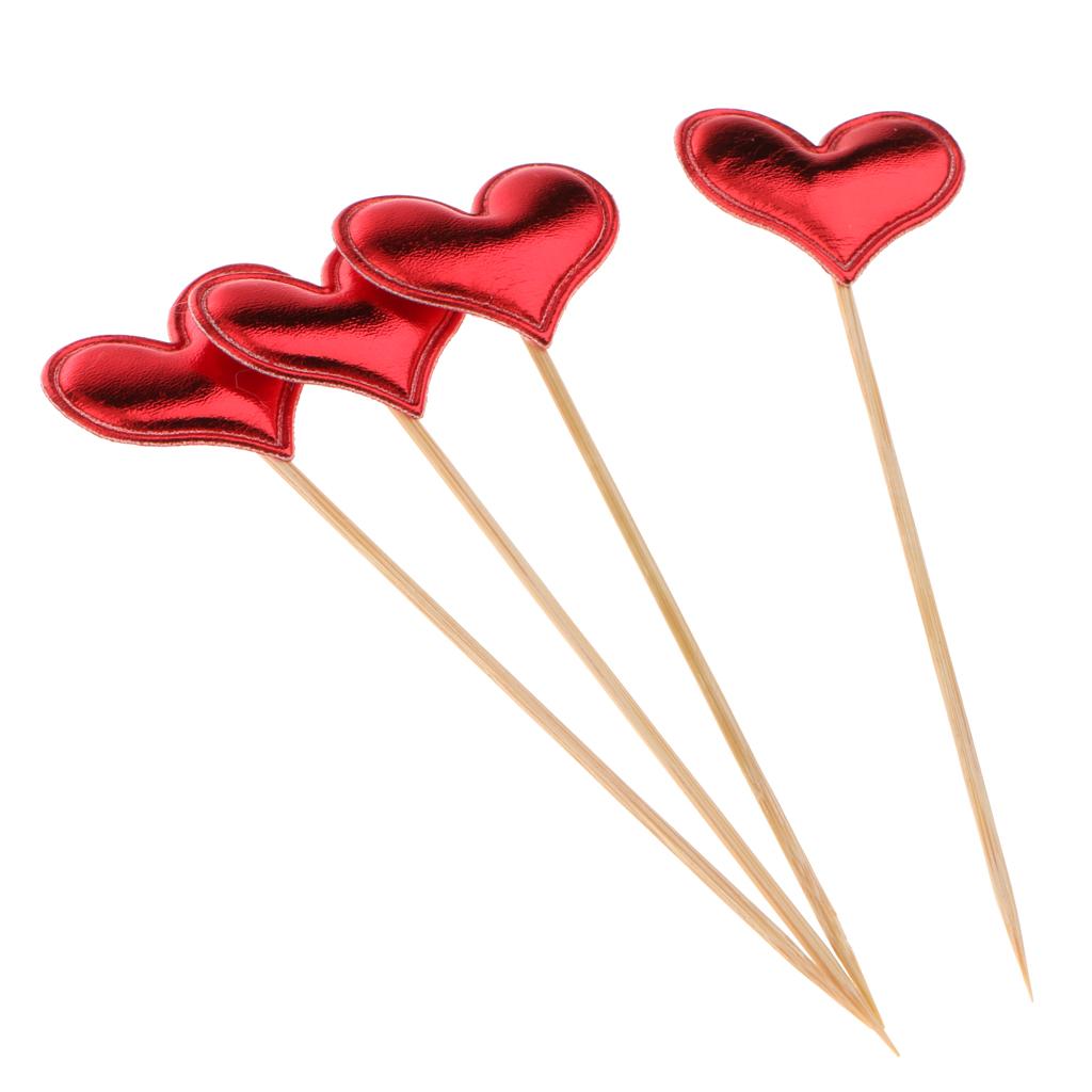 20 Pieces Toothpick Leather Heart Cupcake Picks Birthday Topper