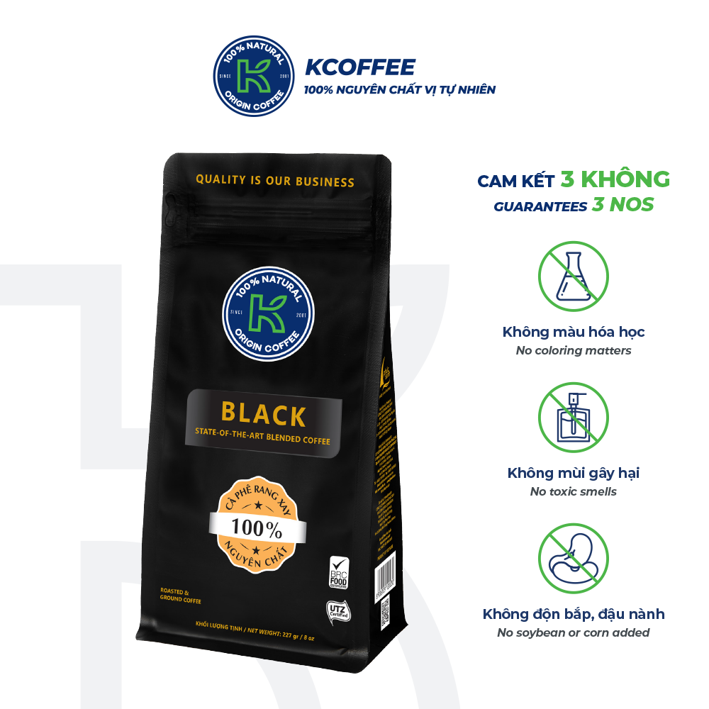 Cà phê rang xay K Coffee 100% Robusta Arabica K-Black (227g/Túi)