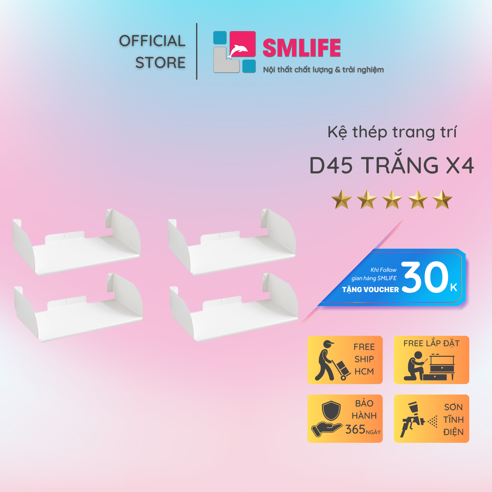 Kệ sách treo tường chữ D45 (set 4)