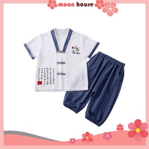 Bộ Quần Áo Bé Trai Chất Đũi Cotton, Bộ Cộc Tay Bé Trai Cổ Tàu, Bộ Quần Áo Cho Bé Từ 6-27kg Moon House