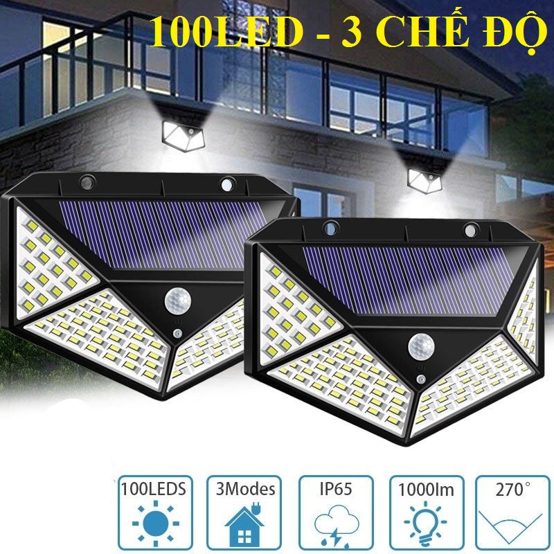 Đèn Led Năng Lượng Mặt Trời 100 led 3 chế độ cảm ứng chuyển động, Đèn led chống trộm , Trang Trí Sân Vườn