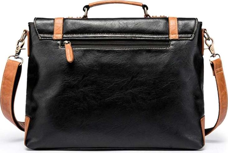 Men's Fashion Business Pu Leather Messenger Bag - Black